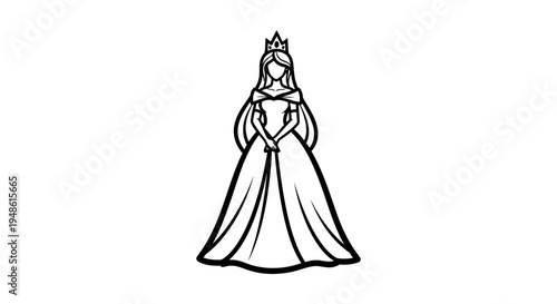Elegant Princess Silhouette with Crown and Ball Gown, Fairytale Character Icon