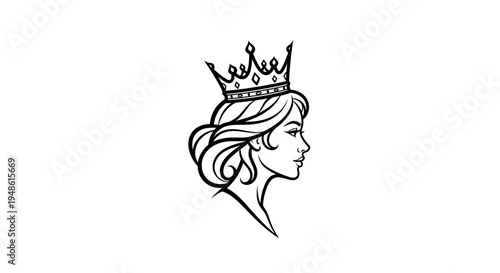 Elegant Queen Profile Silhouette with Crown, Classic Beauty and Royalty Symbol