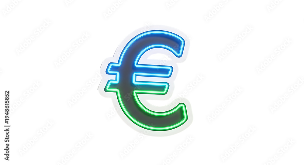 Fototapeta premium A neon euro symbol glows brightly against a solid