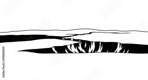 Cracked Ice Surface, Abstract Winter Landscape, Dramatic Crevasse, Cold Environment