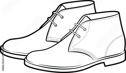 Ankle high lace up chukka boots line art illustration flat vector