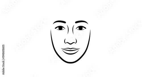 Minimalist Line Art Face Drawing, Simple Human Portrait, Black and White Sketch