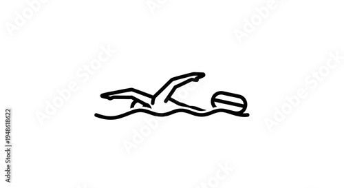 Minimalist Line Art Icon of a Swimmer Performing Freestyle Stroke in Water