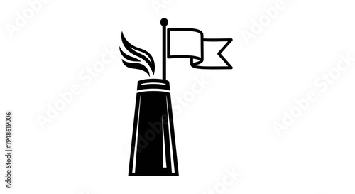 Industrial Chimney with Flag and Smoke Icon