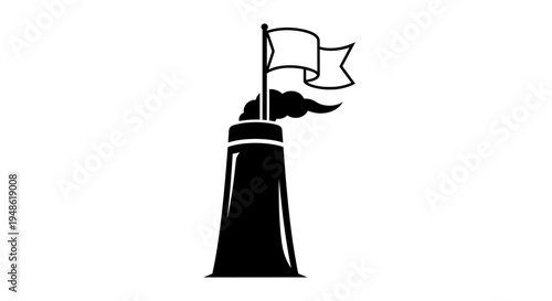 Industrial chimney with flag and smoke, symbolizing industry and progress