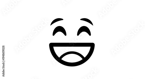 Joyful Laughing Face Emoji Icon - Simple Black and White Vector Illustration