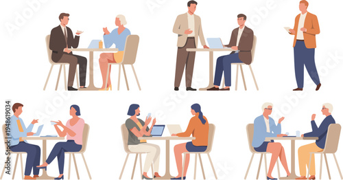 business people working together in modern office setting using laptops