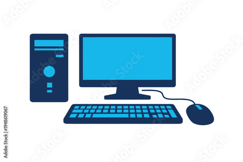 Modern computer setup with monitor keyboard and mouse silhouette 