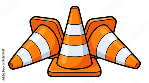 Orange traffic cones guiding road users for temporary hazard warning