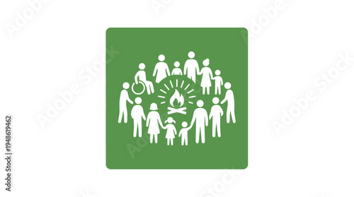 Diverse community group gathering around a warm campfire