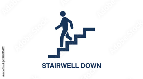 Stairwell down sign for building navigation