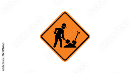 Construction worker symbol digging with a shovel for road work ahead warning