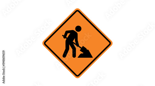 Person digging symbol working on a construction site road work safety caution