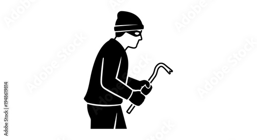 Burglar with Crowbar Icon - Breaking and Entering Symbol