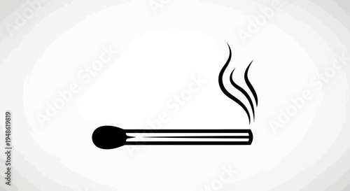 Burning Matchstick with Smoke, Isolated on White Background, Fire Element