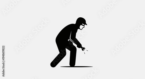 Burglar with flashlight sneaking in darkness, crime concept