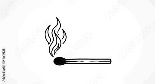 Burning Matchstick with Flame and Smoke, Isolated on White Background