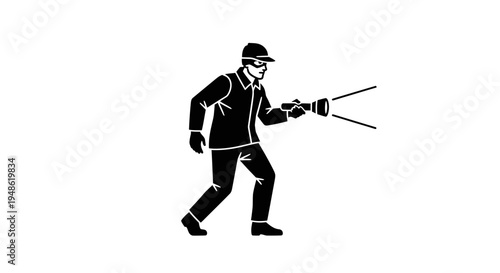 Burglar with flashlight searching in darkness, crime scene investigation, stealthy intruder