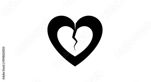 Broken Heart Icon Silhouette - Symbol of Sadness, Love Loss, and Heartbreak