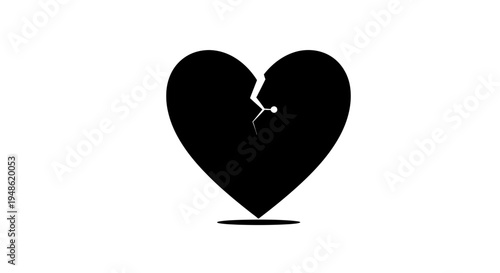 Broken Heart Icon Silhouette, Symbol of Sadness and Heartbreak