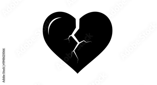 Broken Heart Icon Silhouette, Symbol of Sadness, Pain, and Relationship Problems