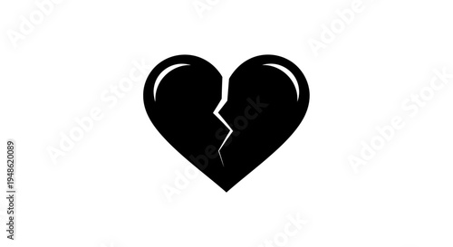 Broken Heart Icon, Symbol of Sadness and Relationship Problems, Black and White