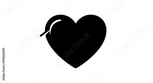 Black Heart Icon Pierced by Arrow, Symbol of Love, Pain, and Broken Heart