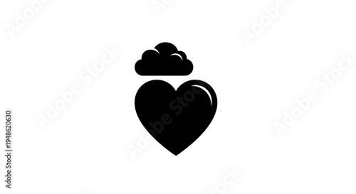 Black heart icon with cloud on top, symbolizing love, emotions, or mental health concept