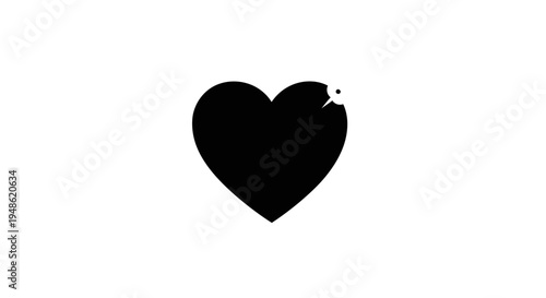 Black Heart Icon with a Small Chip or Crack on White Background