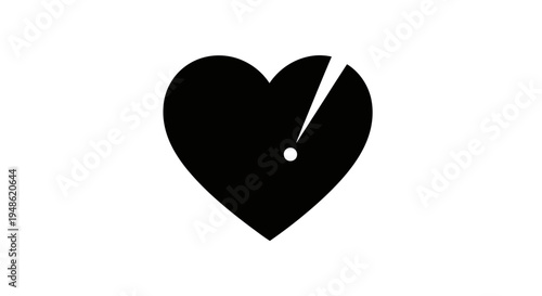 Black Heart Icon with White Slash and Dot - Symbol of Broken Heart, Pain, or Warning