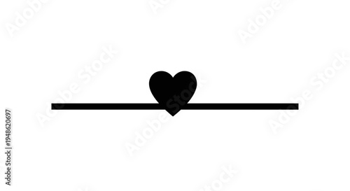 Black Heart Symbol on Horizontal Line Divider, Love and Romance Concept