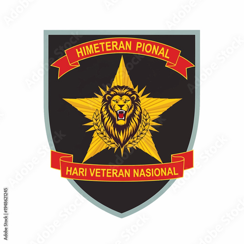 Military insignia shield with lion emblem and banners