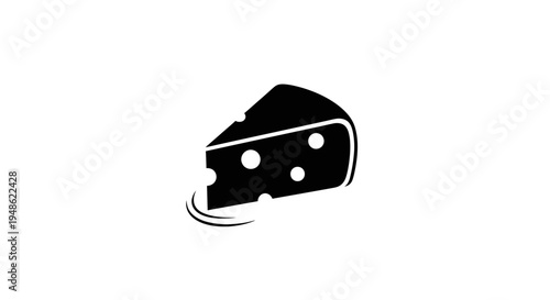 Black and white icon of a cheese wedge with holes, isolated on white background