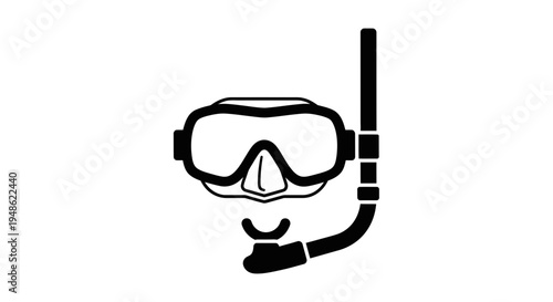 Black and white icon of a diving mask and snorkel for underwater exploration and water sports