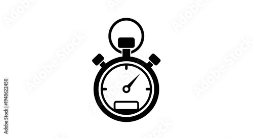 Black and white icon of a stopwatch, symbolizing time, speed, and measurement.