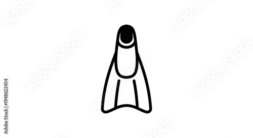 Black and white icon of a swim fin, isolated on white background