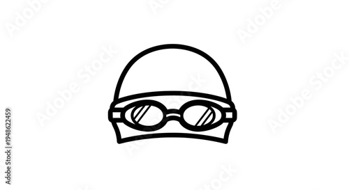 Black and White Icon of Swimming Cap and Goggles for Water Sports and Fitness