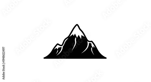 Black and white mountain peak icon, symbol of nature, adventure, and exploration