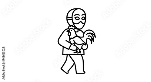 Person in Mask Carrying Chicken