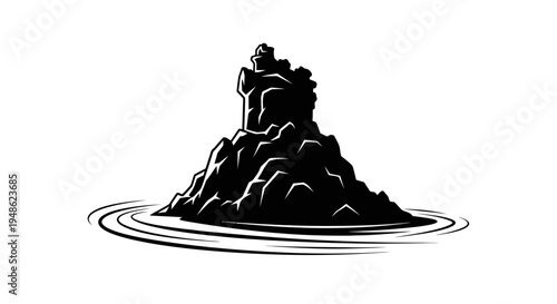 Mysterious Island Silhouette with Rippling Water - Dark Fantasy Landscape