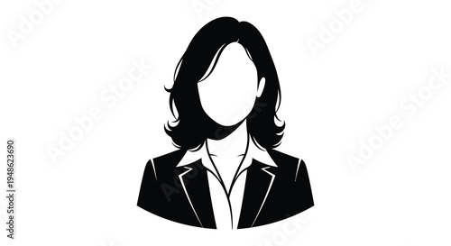 Silhouette of a woman in a business suit facing forward with a blank face