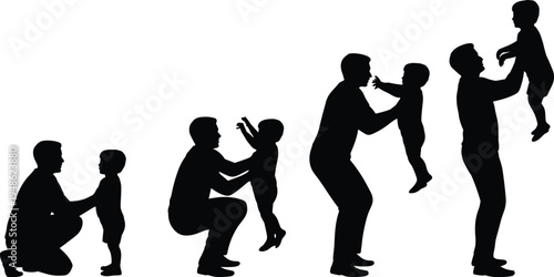father and son silhouettes, dad lifting child, parenting love moments, happy family bonding, parent child relationship, childhood happiness concept