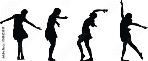 Female dancer silhouettes, graceful dance poses collection, artistic woman movement, modern ballet style figures, performance art concept illustration