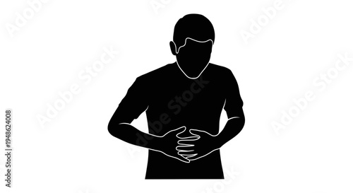 Man Holding Stomach in Pain, Abdominal Discomfort Silhouette