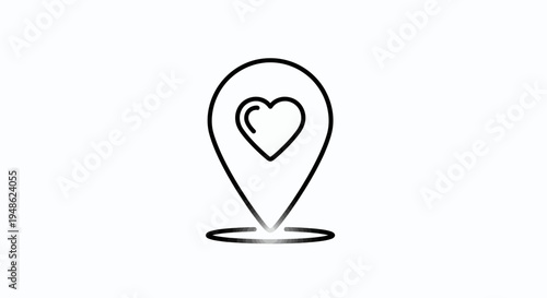 Heart Location Pin Icon, Love Destination Symbol, Romantic Place Marker