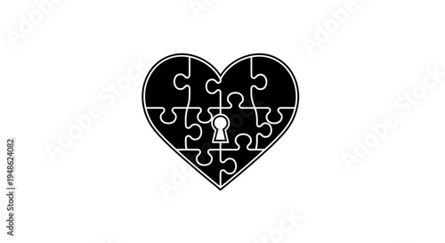 Heart Puzzle with Keyhole - Love, Connection, Mystery, Solution, Relationship Symbol