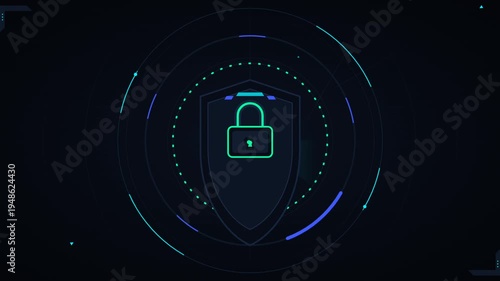 Digital padlock on black background.