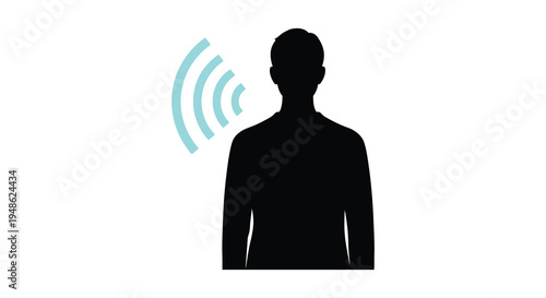 Silhouette of a person speaking with radiating sound waves emanating outward