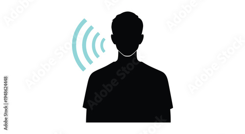 Silhouette of a person speaking with sound waves emanating from their mouth