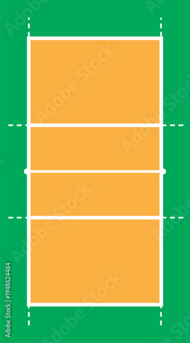 A vector illustration depicting a standard volleyball court layout with clear boundary lines and net divisions.
